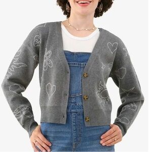No Boundaries Gray Cardigan with White Patterns